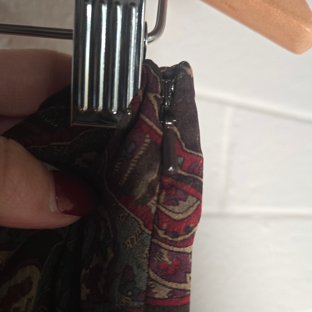 Vtg Lauren Ralph Lauren Paisley Silk Skirt 8 Brown Chiffon Midi Boho Romantic - Picture 6 of 8